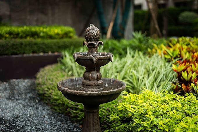 Warm Garden 3 Tiered Outdoor/Indoor Water Fountains –42.2 in. Tall, Like Stone Bird Bath for Outside, Elegant Waterfall Feature for Garden, Yard, Patio, Home Decor (Bronze Color)