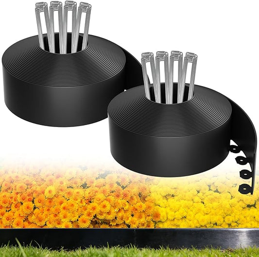 4in Tall,66ft Landscape Edging Kit with 100pcs Metal Spikes,Reinforced Rib Design,No-Dig Flexible Plastic Edge Border for Landscape, Lawn,Garden,Flower Beds,Yard,Paver,Playground, Fence,Pathway,Black