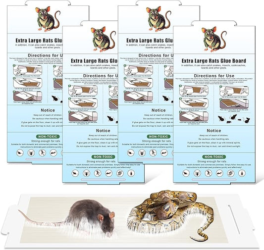 Qualirey Extra Large Jumbo Rat & Mouse Glue Traps 4Pk, 28 x 14 Rat & Snakes Sticky Traps Indoor for Home, Non Toxic Pre Scented Adhesive Glue Boards for Mouse Rats Snake, Pet Safe Pest Control