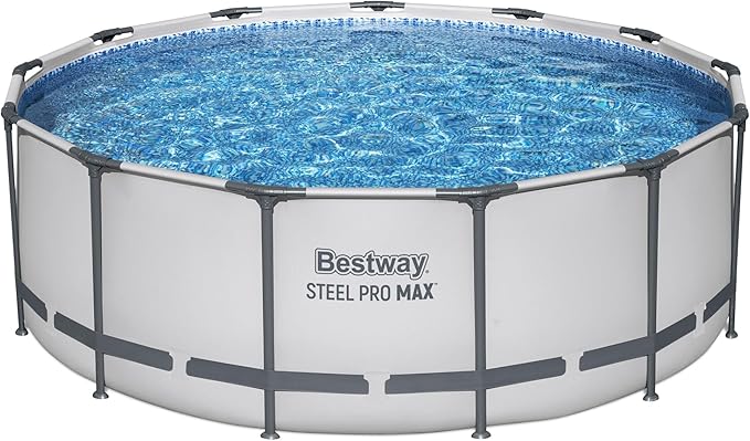 Bestway Steel Pro MAX 13' x 48" Above Ground Pool, Round Metal Frame Outdoor Swimming Pool Set with Filter Pump, Ladder, and Cover, Gray
