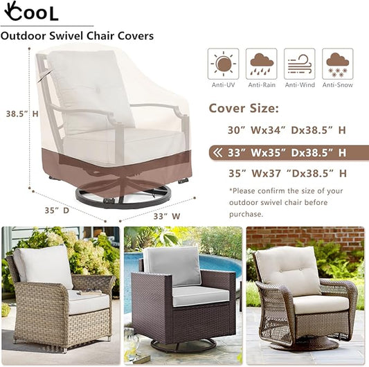 Outdoor Swivel Chair Cover 2 Pack,Outdoor Furniture Patio Chair Covers Waterproof Clearance,(33"W x 35"D x 38.5"H) Outdoor Lawn Patio Furniture Covers,Beige & Brown