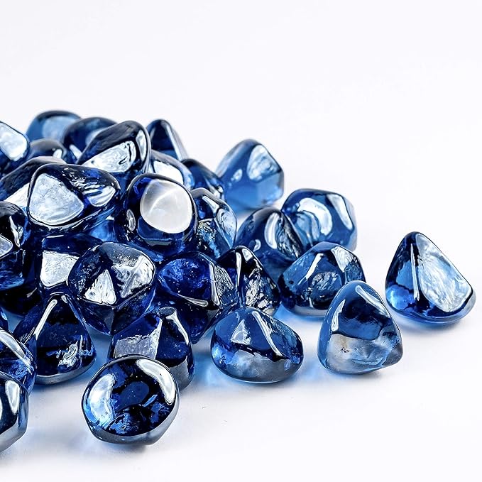 Fire Glass Diamond 1 Inch Fire Pit Glass Rocks for Propane or Gas Fire Pit (Gift Package) (20 Pounds, Sapphire Luster)
