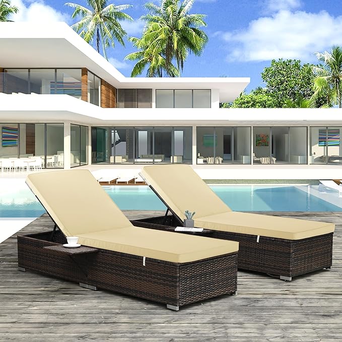 Chaise Lounge Cushion for Outdoor Furniture, Waterproof Fade and Tear Resistant Lounge Deck Chair Cushions for Patio Lawn Pool Resort Hotel, 80x26x3 Inch, Beige