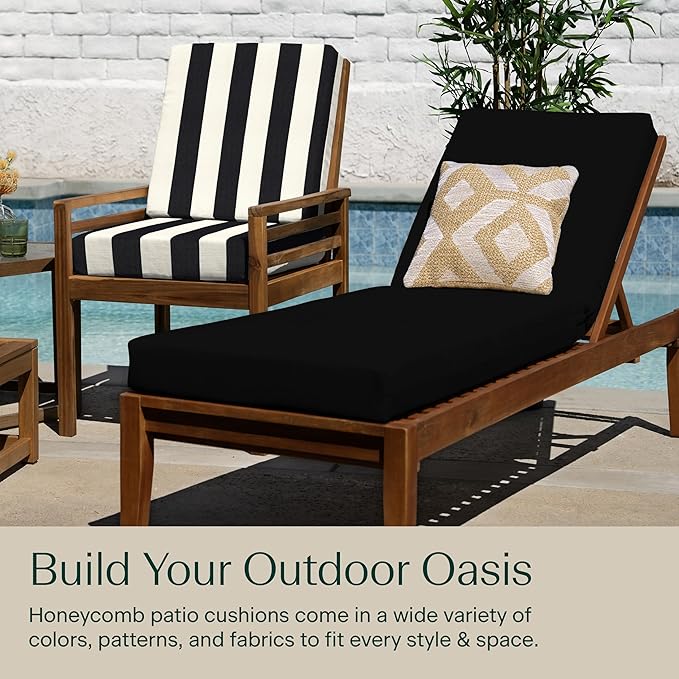 Honeycomb Outdoor Heritage Chaise, 22.5" W x 70" L, Sunbrella Canvas Black Chair Cushion for Patio Furniture