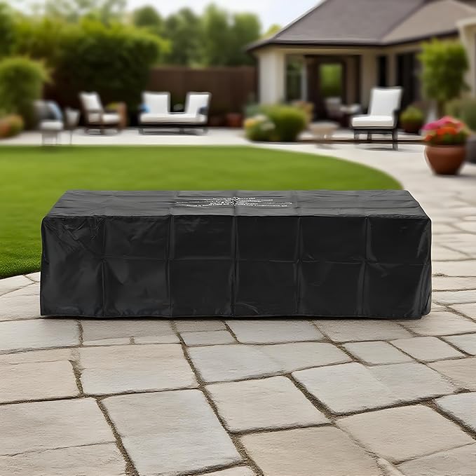 Propane Fire Pit Table, 55 Inch Firepits for Outside, Rectangle Gas Fire Pits for Outside Patio, Backyard, Pool, 50000BTU, Free Waterproof Cover, Tank Outside, Tank Not Included, Brown+Gray