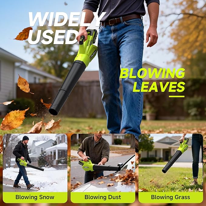 PULITUO Leaf Blower Cordless, 500CFM/ 125MPH Lightweight Cordless Blower with 2X 4.0 Batteries and Fast Charger, Variable Speed Battery Leaf Blowers for Lawn Care, Leaves, Grass, Patio, Yard