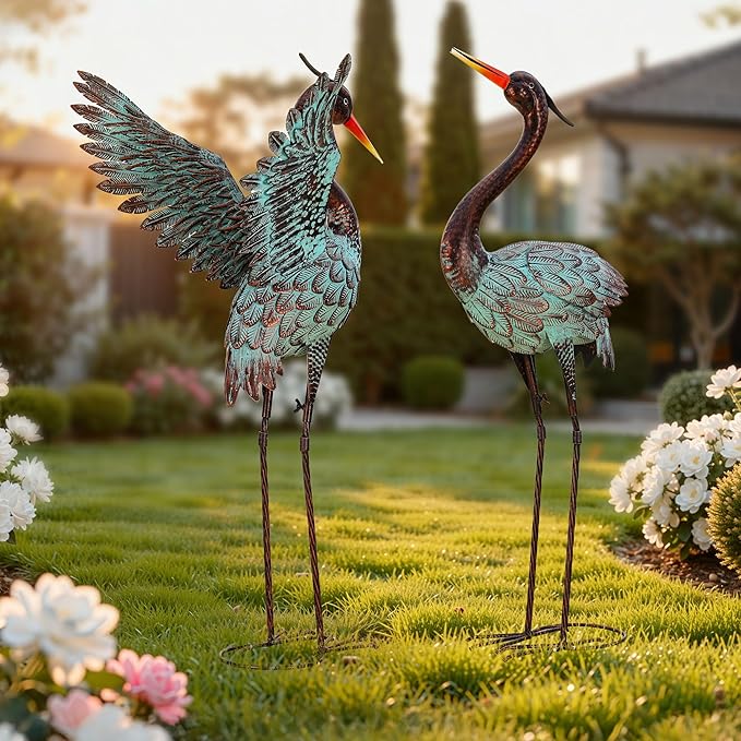 Ultym Extra-Large Metal Blue Heron Garden Statue, Handcrafted 36.8" Crane Decor Sculptures with Stable U-Ground Stakes, Backyard Decoration, Metal Garden Bird Animal Yard Art, Lawn Ornament Decor