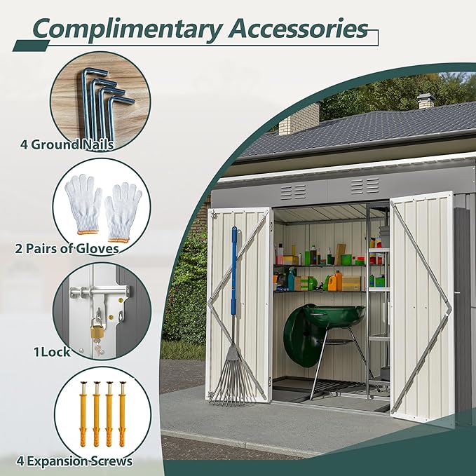 Outdoor Storage Shed, 8 X 4 FT Large Metal Utility Tool Sheds with Floor Frame, Steel Garden Shed for Backyard Garden Patio Lawn