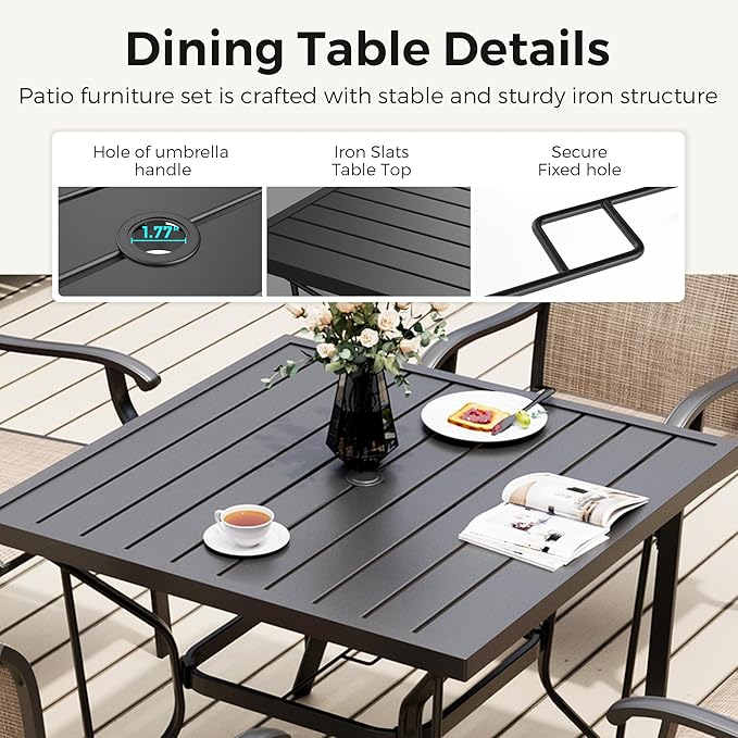 5-Piece Outdoor Dining Set, Patio Furniture Set with 4 Regular Chairs,Patio Dining Set with 1 Rectangular Table for Garden, Backyard, Poolside, Deck, Beige
