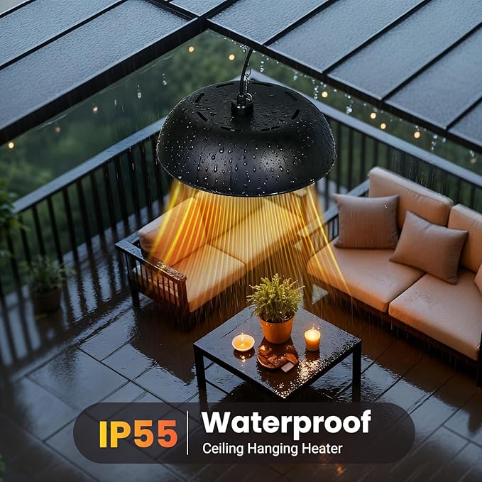 Infrared Electric Patio Heater, 1500W Outdoor Heaters for Patio with Overheat Protection,1500W Hanging Ceiling Mounted Infrared Patio Heater with IP55,Cord-Free Design (black)