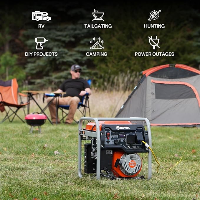 NOVUS 4000W Portable Inverter Generator for Home Use, Quiet Gas Generator with 223cc Engine, CO Sensor, RV Ready, GFCI Outlets for Home Backup, Camping, and RVs, EPA Compliant