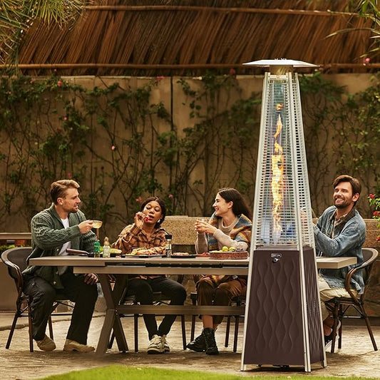 EAST OAK Pyramid Patio Heater, 48,000 BTU Outdoor Heater, Quartz Glass Tube Propane Heater for Commercial & Residential, Triple Protection System With Wheels, 2024 Bronze
