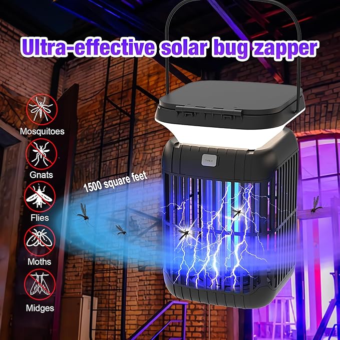 ZENO Dual-Panel Foldable Solar Bug Zapper Outdoor Indoor, 2025 Model Solar Power & USB Rechargeable Mosquito Killer Lantern, Waterproof Pest Control Device, Portable Insect Trap for Home,Yard, Camping