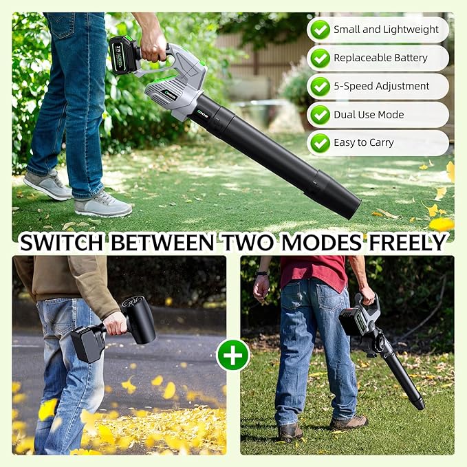 Comchoi Electric Leaf Blower Cordless, 990,000 RPM, 2 Batteries & Charger, Handheld Leaf Blowers for Lawn Care, 5 Speed Mode, Portable Lightweight Grass Blower for Yard, Patio & Outdoor Use