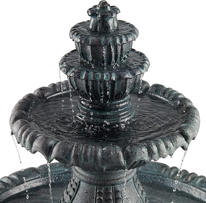 Hampton 56 3/4" High Large Italian Outdoor Decor Slate Stone Floor Fountain with Light LED Waterfall 4-Tier Standing Basin Water Feature for Outside Garden Patio Yard Backyard Porch - John Timberland