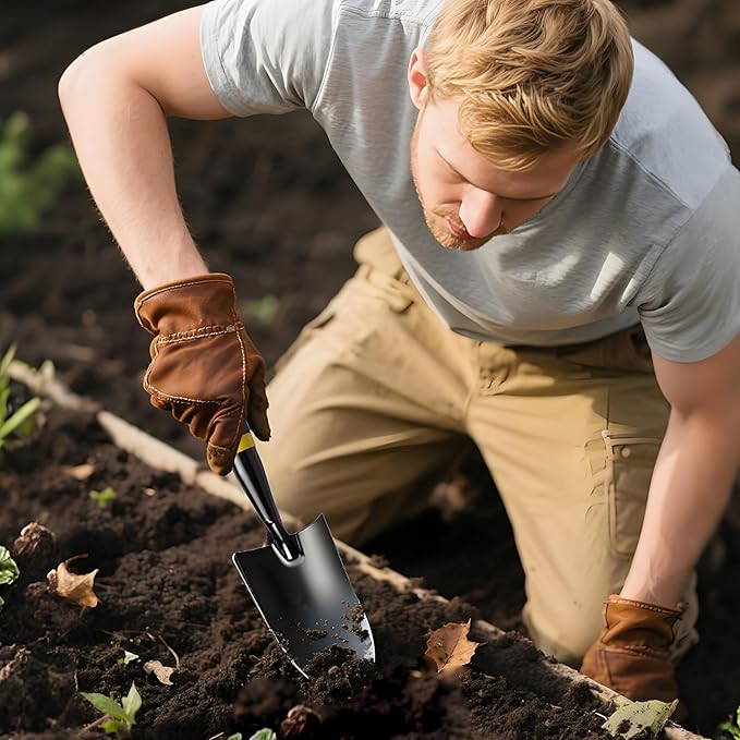 Garden Trowel - Metal Hand Shovel with Rubber Handle. This Garden Hand Trowel is Easy to use and Suitable for Soil Planting, Digging, transplanting and Outdoor Exploration Activities.