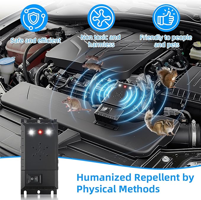 4 Packs Rodent Repellent for Car Engines, Ultrasonic Mouse Rat Repeller with Battery Powered, Keep Mice Out of Under Hood, Mice Deterrent with Strobe Lights for Car Engine Indoor & Outdoor Use (4)