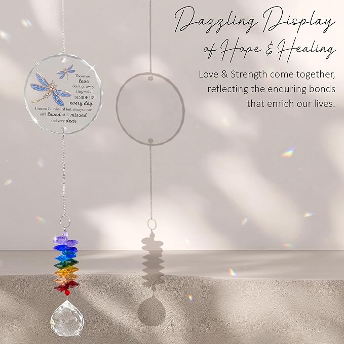 GIFTELIX Glass Suncatcher Ornament - Those we Love Don't go Away - Sympathy Gifts for Loss of Loved Ones - Bereavement Keepsake - Crystal Rainbow Maker - Hanging Crystal Decor - Daily Remembrance