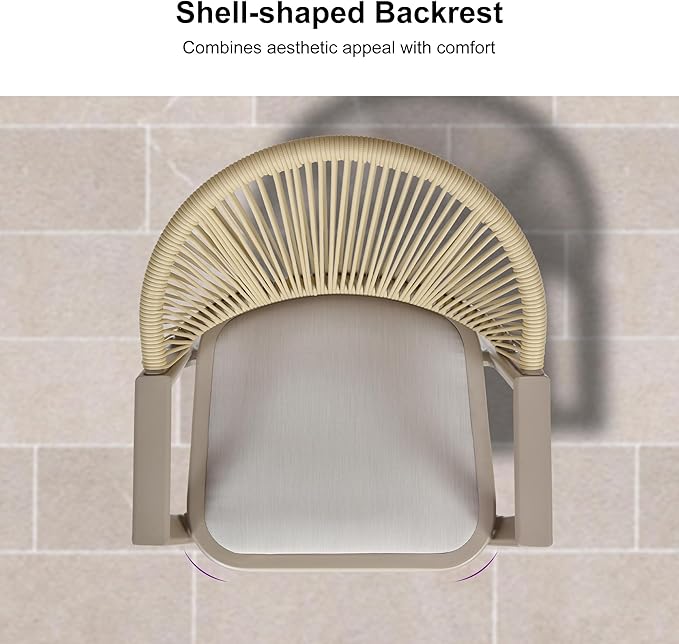 PURPLE LEAF Wicker Bar Stool Set of 2 Bar Height Stools with Backrest Patio Chairs for Kitchen Island Lawn Champagne Outdoor