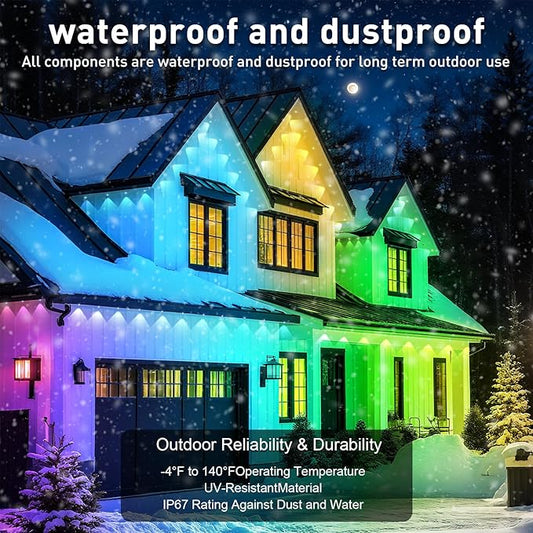 300FT Permanent Outdoor RGB Lights - Waterproof Smart LED Eaves Lights with App/Remote Control, Music Sync & DIY Scenes, Perfect for Christmas, Halloween, Parties & Daily Decor, Ideal for House Roof