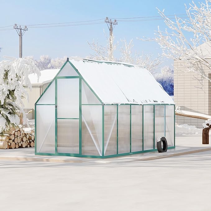 Polycarbonate Greenhouse for Outdoors, Large Walk-InGreenhouse with Quick Setup Structure and Roof Vent, Greenhouse with Ventilation