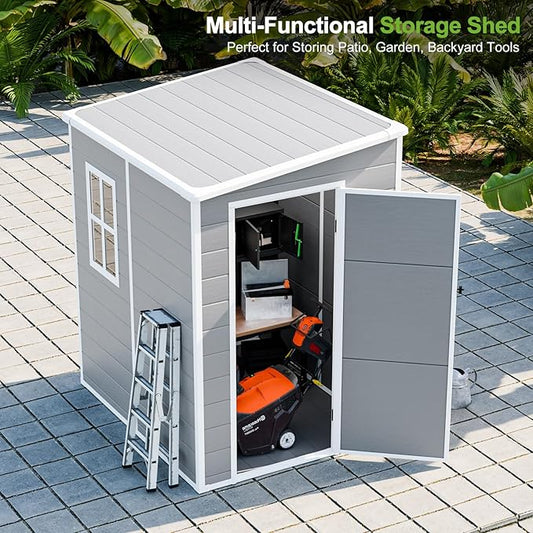 5x4 Shed Resin Outdoor Storage with Floor Included, Waterproof Small Plastic Garden Tool Shed Cabinet