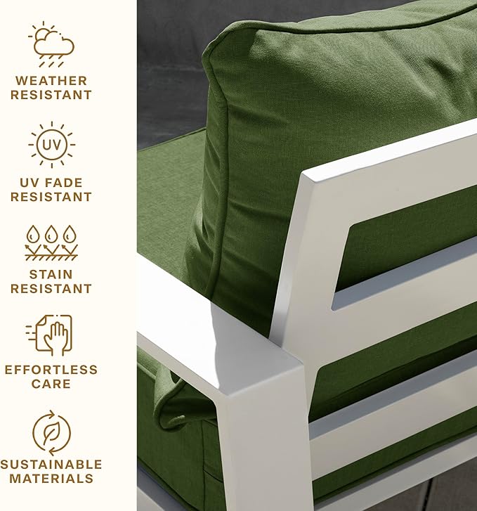 Honeycomb Outdoor Deep Seat, 24 x 23, Cabana Stripe Green & Cream Chair Cushion for Patio Furniture