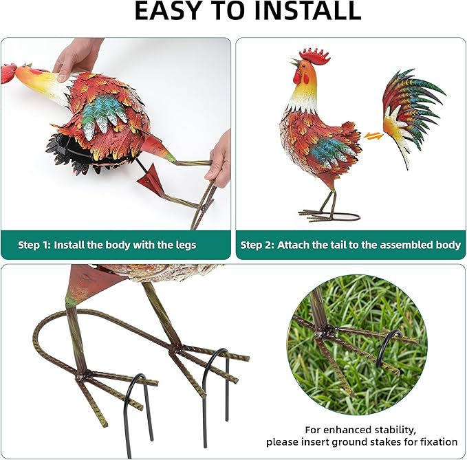 Ultym 21in Metal Rooster Yard Decor, Outdoor Garden Statues, Metal Chicken Sculpture for Backyard Garden Patio Kitchen Décor