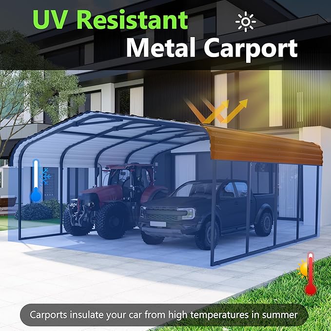 Royal Windsor 20×20 FT Metal Carport Car Port for 2 Car, Heavy Duty Carports Canopy with Galvanized Steel Roof Building and Frame, Outdoor Carport Kits Multi-Use Garage Shed