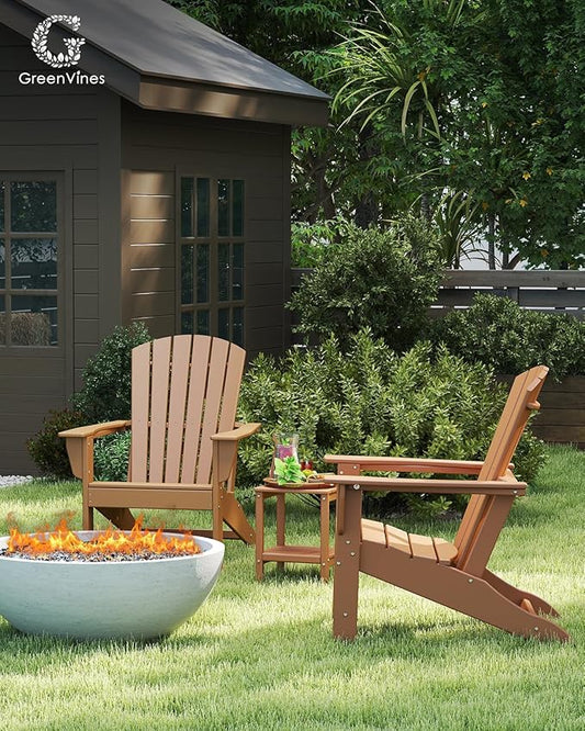 GREENVINES Adirondack Chairs Set of 2 | HDPE Plastic | Oversized Fire Pit Chair | All Weather | Teak | Poly Lumber | for Outdoor Deck Backyard Patio Garden