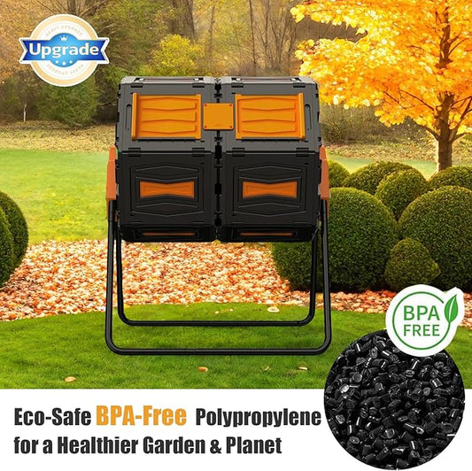 GasXcel Compost Bin, 45 Gallon Dual Chamber Composter Tumbler, 360 Rotating Compost Bin Outdoor BPA-Free Fast-Working Tumbling Compost Barrel, Large Composting Bin Kitchen Garden Compost Tumbler