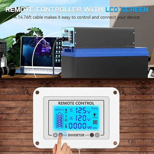 New Upgraded 3000 Watts Pure Sine Wave Inverter, 12V DC to 110V AC Power Inverter with 4 AC Outlets, USB Port, Type-C Port for Truck, Vehicle, Power Outage, Remote Control with LCD Screen