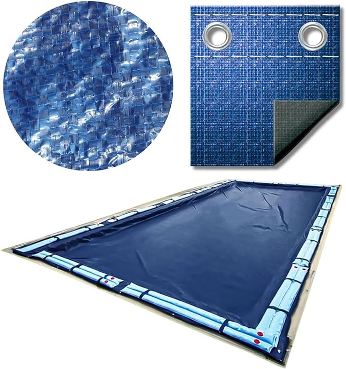 SWIMLINE HYDROTOOLS Super Guard Heavy Duty Pool Cover For Above Ground Swimming Pools |21 X 37 FT Cover | Blue / Black | Water Tube Sleeves | UV Protected For 16X32 FT Rectangle Pools | CO82137R