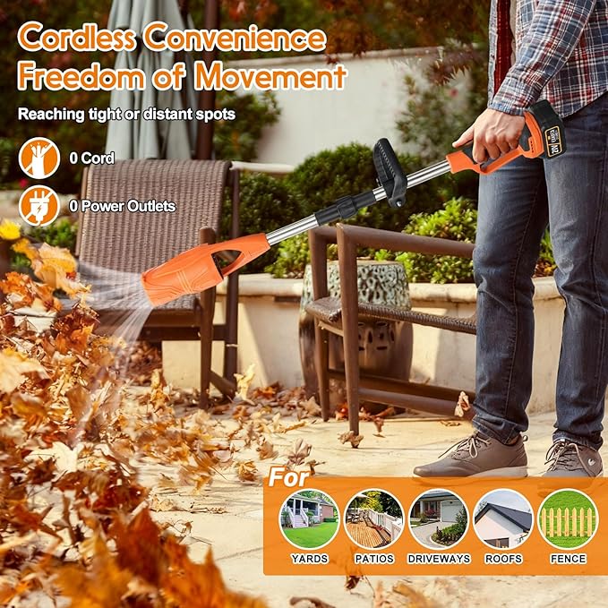 Leaf Blower, 21V Leaf Blower Cordless with 2 Batteries and Charger, Handheld Lightweight Leaf Blowers with Assistant Handle for Lawn Care, Patio, Garden, Dust