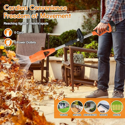 Leaf Blower, 21V Leaf Blower Cordless with 2 Batteries and Charger, Handheld Lightweight Leaf Blowers with Assistant Handle for Lawn Care, Patio, Garden, Dust