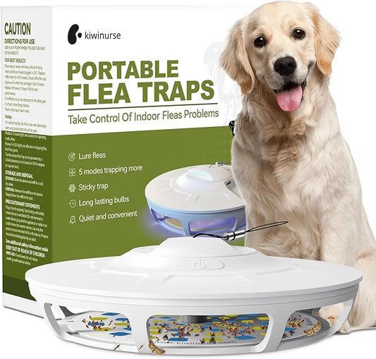 Flea Trap - Indoor Portable Flea Trap with 5 Refills, 9 Long-Lasting UV and Yellow Lights, Super Sticky Glue Cards, Covers up to 600 ft², White