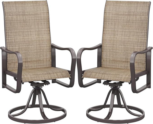 Aoxun Patio Chairs, Swivel Outdoor Chairs Set of 2, Textilene Outdoor Swivel Rocker Patio Chairs for Lawn (2-Pack, Brown)