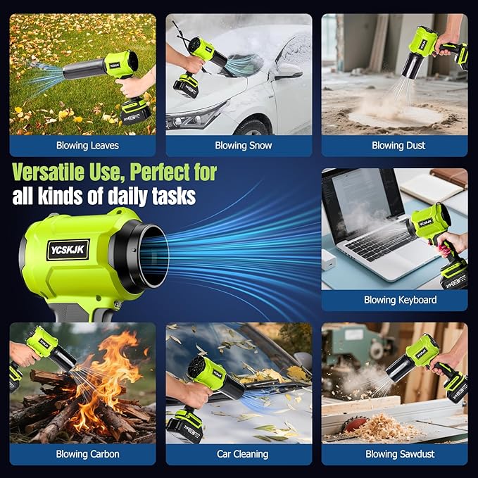 Cordless Leaf Blower, Leaf Blower Cordless with Battery and Charger, Portable Lightweight Handheld Blower, Extended Nozzle, Turbo Jet Blower for Lawn Care, Patio Cleaning, Leaves, Dust (Green)