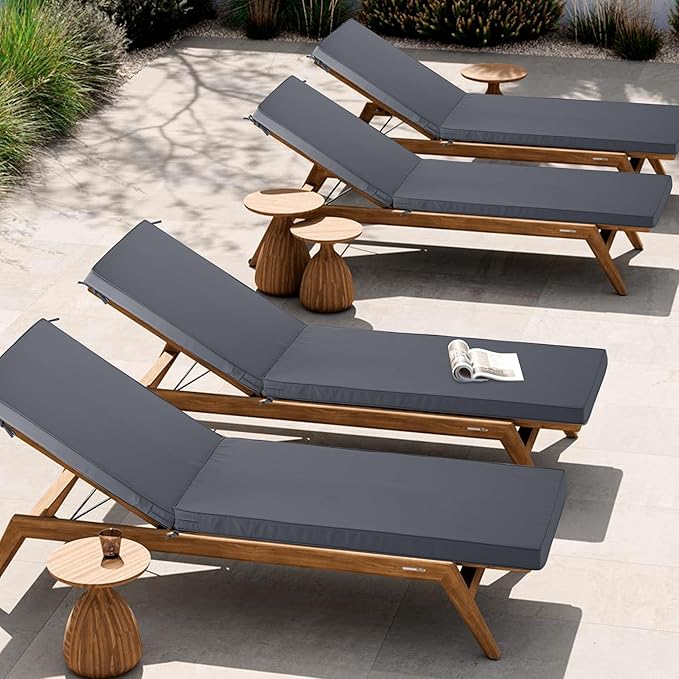Chaise Lounge Cushion Outdoor, Waterproof and Stain-Resistant Lounge Deck Reclining Chair Cushions for Patio Furniture Lawn Pool Resort Hotel, 80x26x3 Inch, Set of 4, Dark Grey