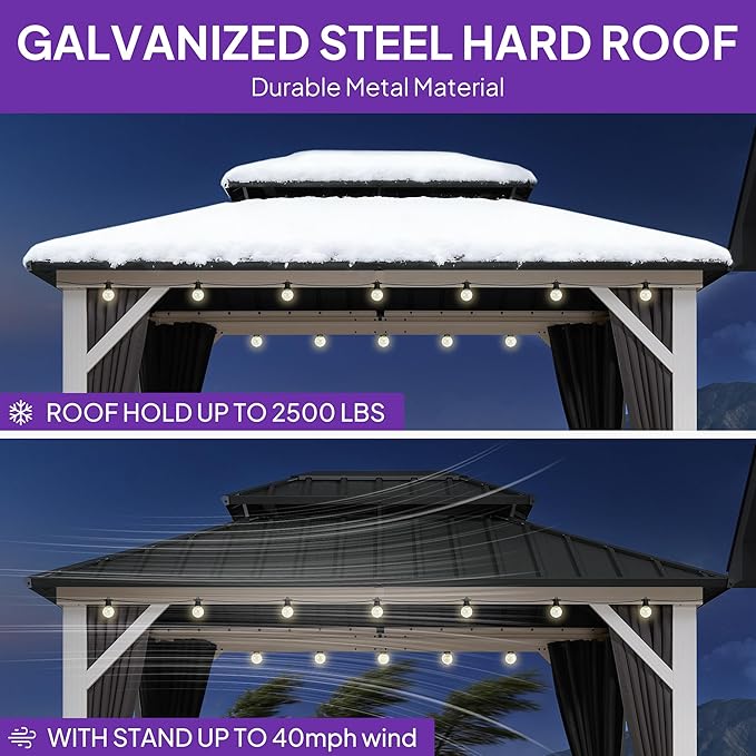 PURPLE LEAF 8' X 10' Outdoor Gazebo Galvanized Steel Double Roof White Aluminum Frame Hardtop Heavy Duty Gazebo with Curtain and Netting for Patio Garden and Backyard, Grey