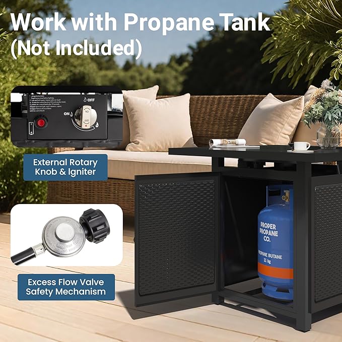 Black Propane Fire Pit Table, 50000 BTU Gas Fire Pits Table with Removable Lid and Lava Rock, Square Fire Table with Cover, 30'', Ideal for Dining or Party on Patio, Garden, Yard