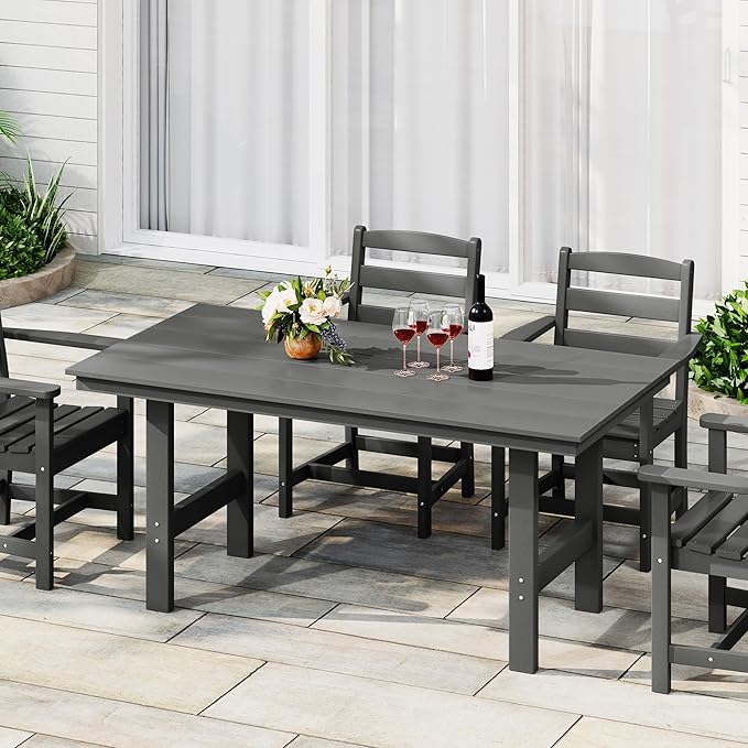 Costaelm Outdoor Patio Table, Outdoor Dining Table for 6, Weather Resistant Rectangle Patio Table with Umbrella Hole for Outside, Garden, Poolside, Porch, Gray