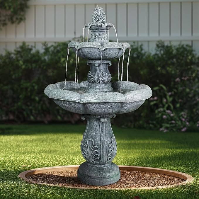 ourrco 48" H Elegant Water Fountain Outdoor Garden - Decorative Water Fountain Outdoor with Intricate Design for Patio, Backyard, Lawn, Outside Decor