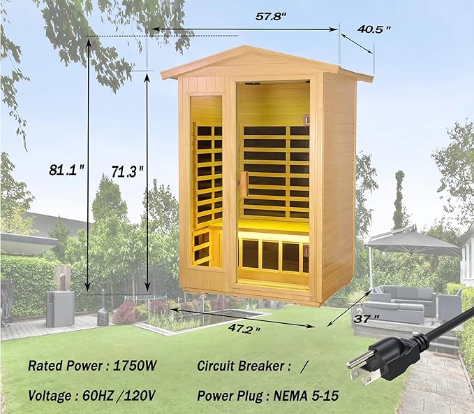 LTCCDSS Outdoor Basswood Sauna 2 Person | Far Infrared Sauna, Withstand Outdoor Temp -5℉-104℉| Low EMF Sauna Room for Home-9 Low EMF Heaters-Chromotherapys-Bluetooth Speakers