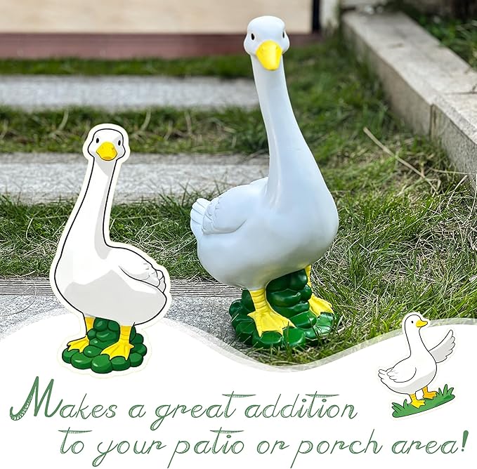 ASDFG Porch Goose Garden Decor Statues - Large White Yard Goose Statue Resin Duck Sculpture 20" High Lawn Goose Front Porch Goode Home Decorations Housewarming Birthday Gifts for Mom Women