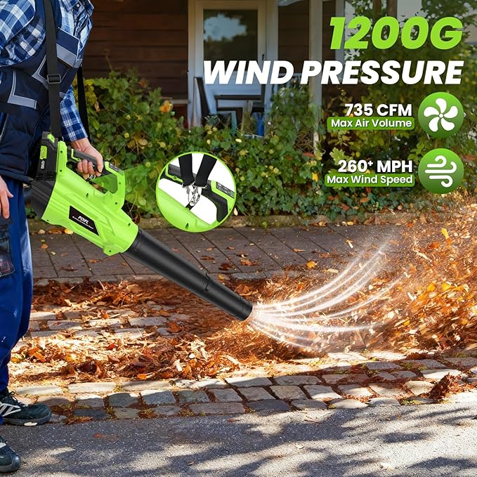 Leaf Blower, Leaf Blower Cordless, Two 4.0 Ah Batteries and Weight-Reducing Shoulder Straps for Leaves, Snow, Dust, Debris Cleaning