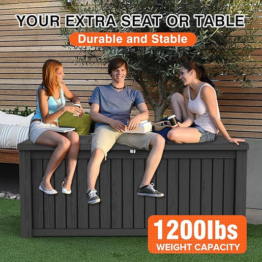 180GAL Black Versatile Outdoor Deck Box - Waterproof, SGS - Certified UV Resistant, Suitable for a Wide Range of Storage Needs from Patio Cushions to Garden Equipment, Simple to Assemble