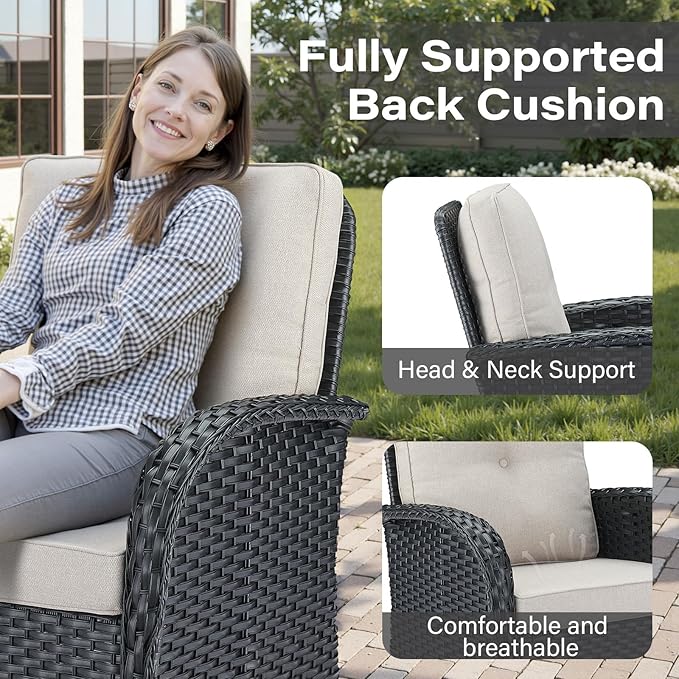 Belord 5 Piece Outdoor Patio Furniture Set with Deep Seating Swivel Rocker Chairs Loveseat and Rattan Coffee Table Outdoor Conversation Sets for Deck Backyard Poolside,Black Wicker/Beige Cushion