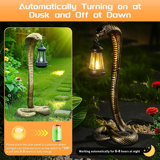 QZJDDZSW 19.29'' Garden Outdoor Statues Snake with Solar Lantern,Lawn Decor Snake Statue for Patio,Balcony,Yard Ornament - Unique Housewarming Gifts,Haunted House Prop and Christmas Decorations
