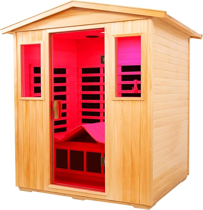 LTCCDSS 3-Person Full Spectrum Outdoor Infrared Sauna - Virginia Basswood Low EMF Saunas for Home - Near&Mid-IR Light, Bluetooth, LED Reading Lamps, Chromotherapy Lights, 81.1 * 45 * 83.5 inch
